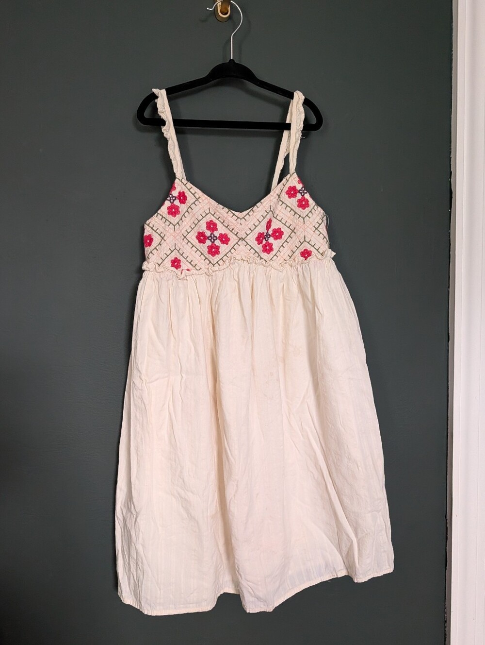 Thereabouts Girls Cream Dress with Pink Embroidered Bodice